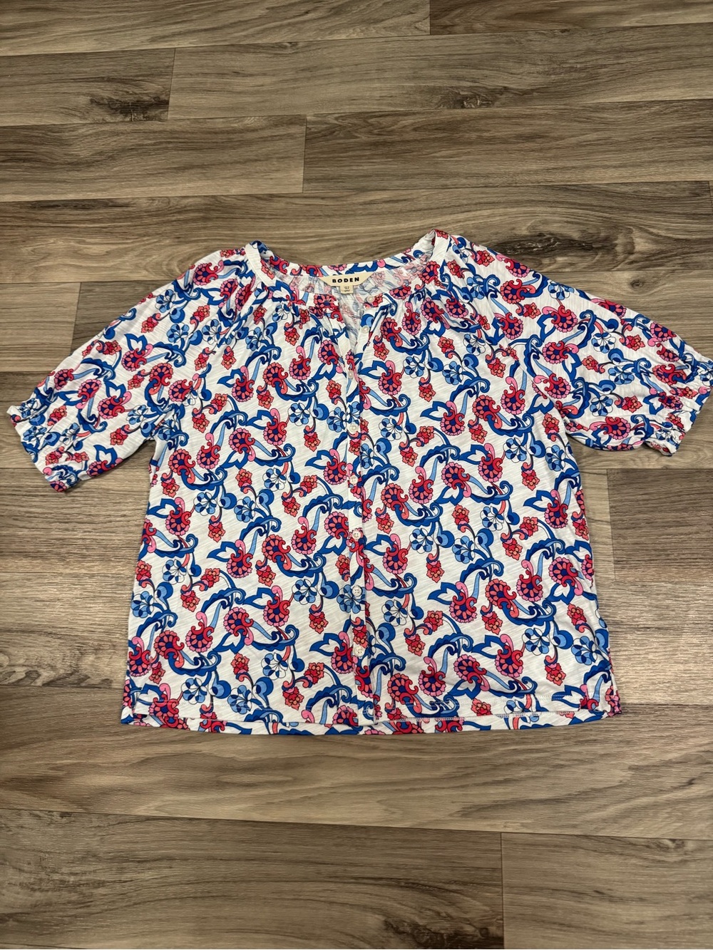 Boden Isla Jersey Shirt Button Front Floral Print Blouse Size 8